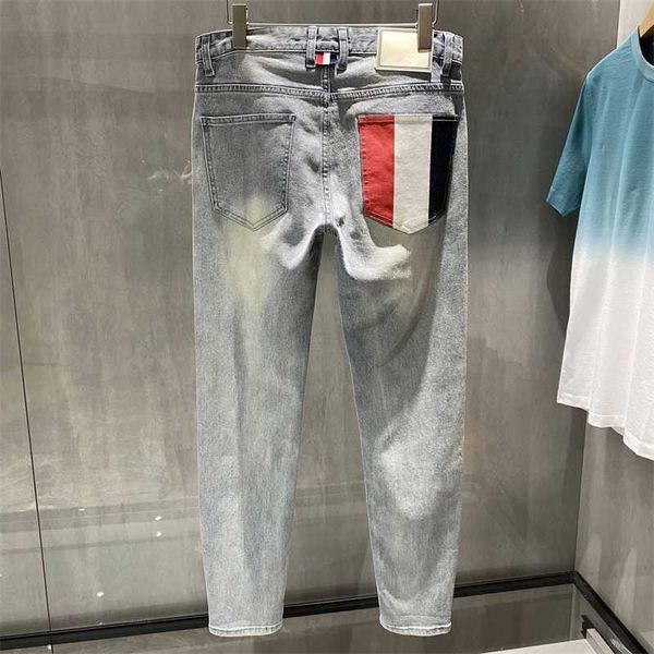 

men's jeans 2023 fashion luxury brand tb jeans men spring summer jeans thin casual soft stretch pencil pants denim trousers men's, Blue
