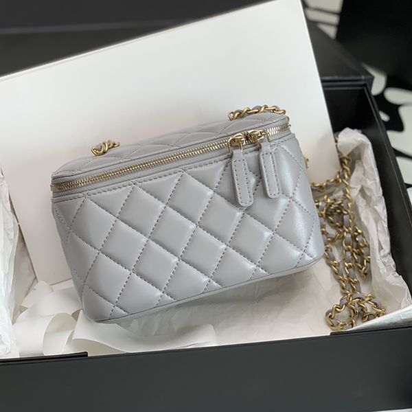 

cf mini original quality 10a cosmetic bag genuine leather designer bags 22b 17cm golden bead box bag c140