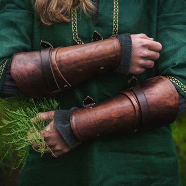 

fingerless gloves arrivals men faux leather sleeve arm band laceup gauntlet wide bracer protective or cuff steampunk cosplay 230307, Blue;gray