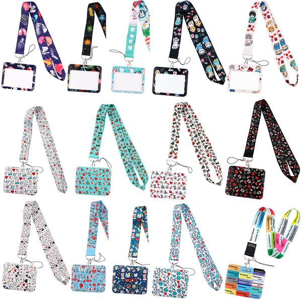 

10 pcs / lot fashion accessories custom nursing design neck strap horizontal polyester medical print lanyard and card holder for office work, Silver