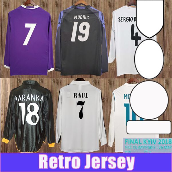 

2001 2002 raul mens retro soccer jerseys 2016 2017 2018 long sleeve ronaldo zidane bale benzema sergio ramos football shirts, Black;yellow