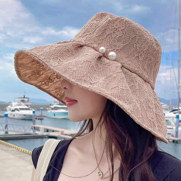 

wide brim hats bucket women mesh sun summer beach uv protection upf packable chin strap 230306, Blue;gray
