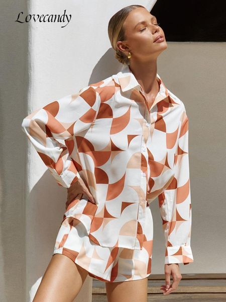 

women's two piece pants fashion print womens shirt shorts 2 piece sets long sleeve lapel single breasting shorts suits spring casual o, White