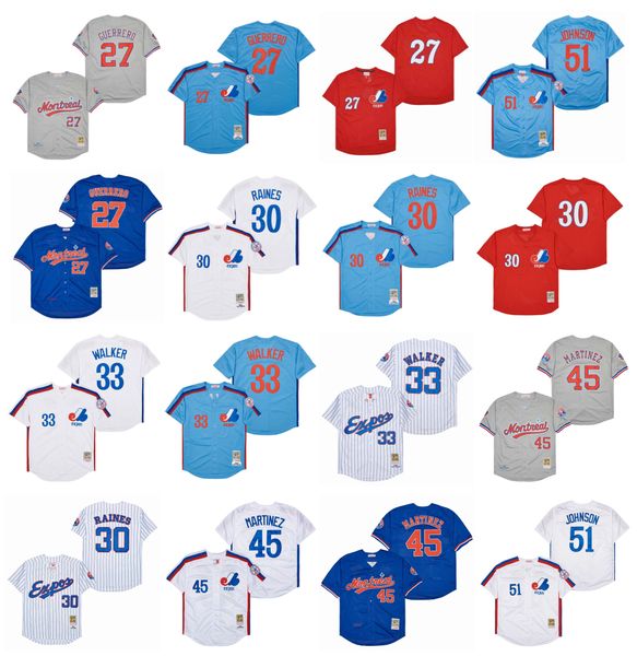 

montreal expos vladimir guerrero mitchell and ness throwback baseball jersey larry walker tim raines pedro martinez randy johnson blue white, Blue;black