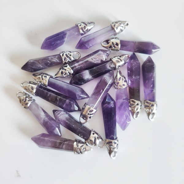 

natural amethysts lapis lazuli tiger eye stone pillar charms pendants quartz crystal charms diy necklace earrings, Bronze;silver
