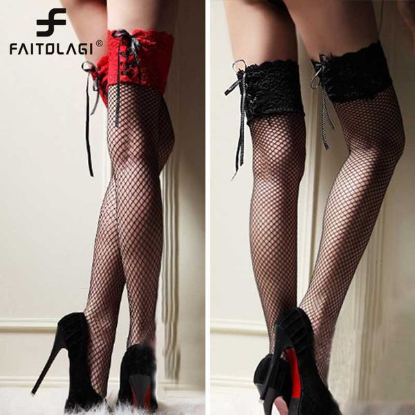 

silk stockings lace stockings women thigh high socks sheer lace fishnet hosiery ladies red black white hollow out mesh stocking