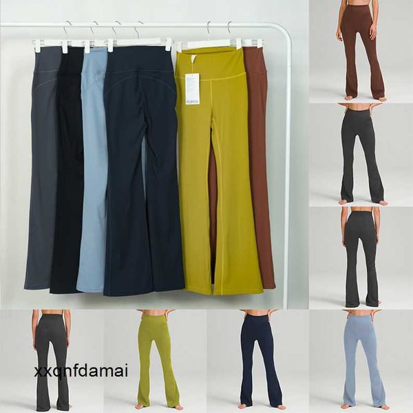 

lululemens yoga grooves pants womens elegant and beautiful flared pants high-waisted tight-fitting belly show figure sports yogas nine-point, Black;white