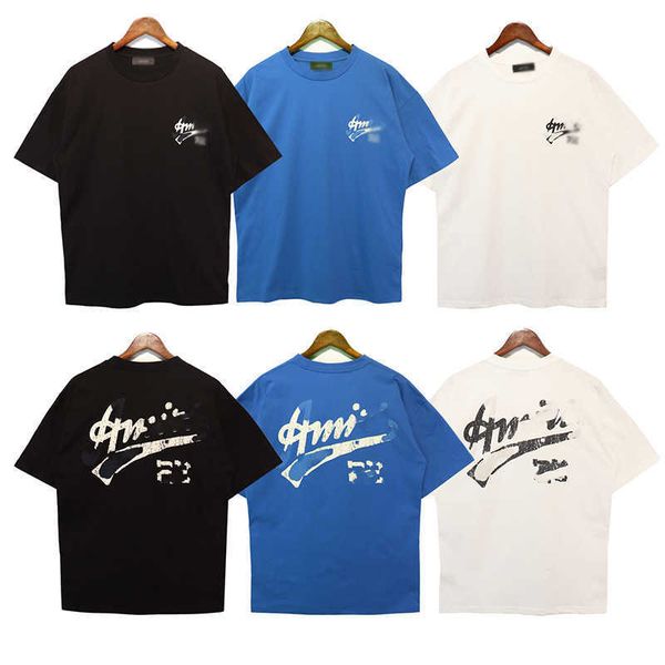 

t-shirts amnri tee men women cotton leisure designer fashion brand simple spring summer round neck t-shirt high street loose crack sh, White;black