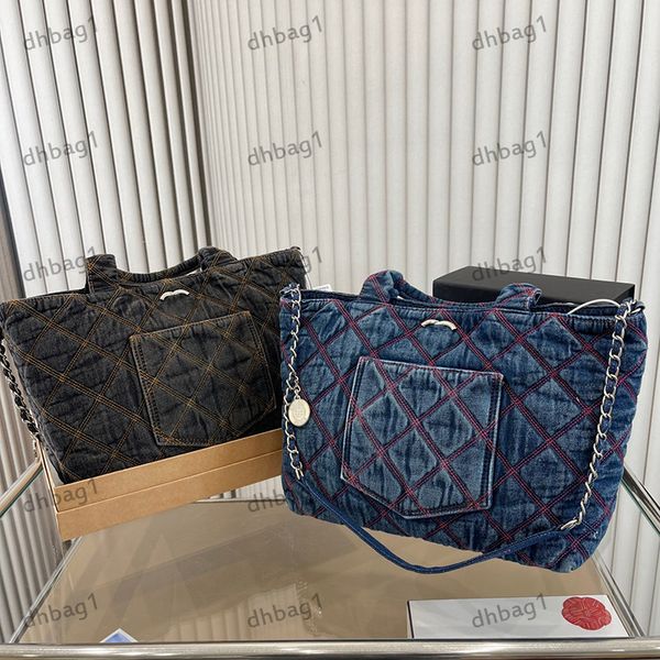 

womens denim beach bag portable diagonal span bags clamshell quilted hardware metal thin chain large capacity ringer shopping travel luxury