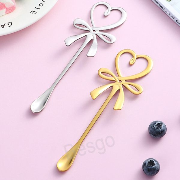 

butterfly shaped tea cup spoon heart shape coffee stirring spoons stainless steel cake dessert scoop gold milk mixing scoops bh8390 tqq