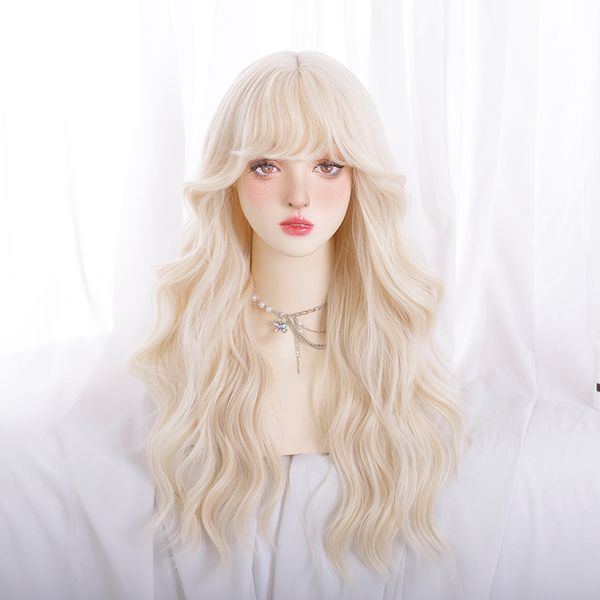 

synthetic wig asian internet celebrity fashion styling light blonde curls, Black