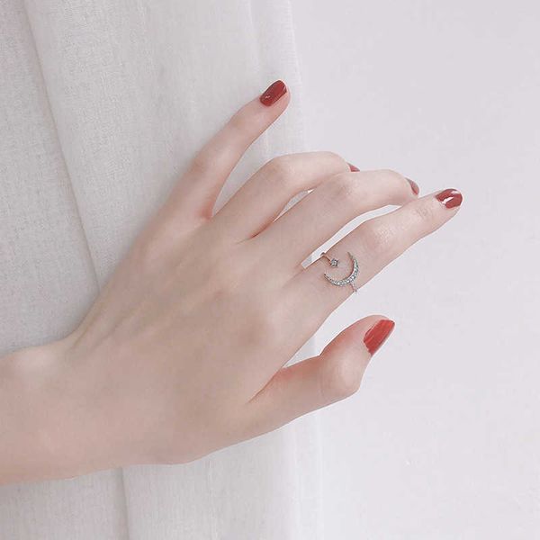 

band rings cute moon and star adjustable 925 sterling silver rings with zirconia bling stone for women fashion wedding engagement jewelry aa