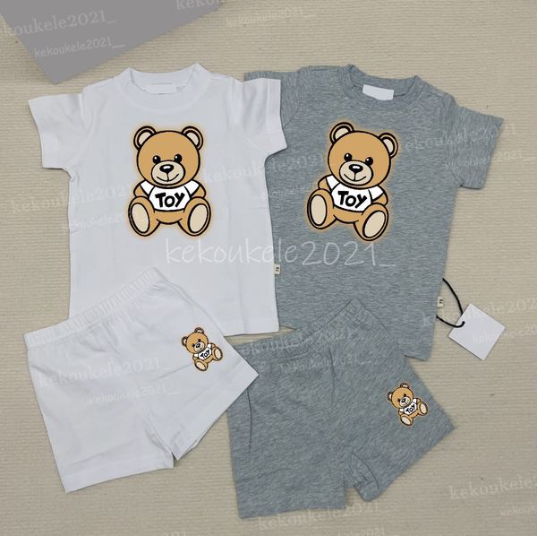 

baby clothing sets luxury print cute bear tracksuit 100% cotton kids boys girls short sleeve t-shirts shorts sets summer infant children clo, White