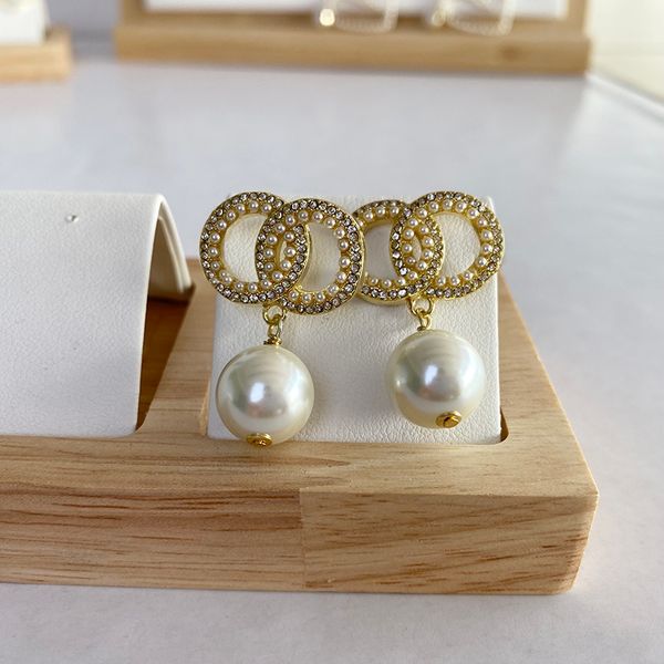 

golden small pearl earrings channel pearl diamond drop gold earrings designer for woman fashion brand silver wedding earings, Golden;silver