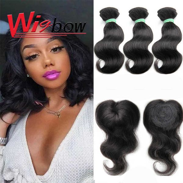 

wig caps body wave hair bundles with closure 8inch brazilian hair weave bundles 100 human hair 3 bundles and closure hair extensions j230306, Black;brown
