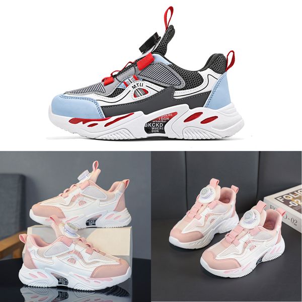 

2023 fashion ale children's shoes pink gray red black green spring rotating button breathable mesh outdoors shoes sneakers color169, White;red
