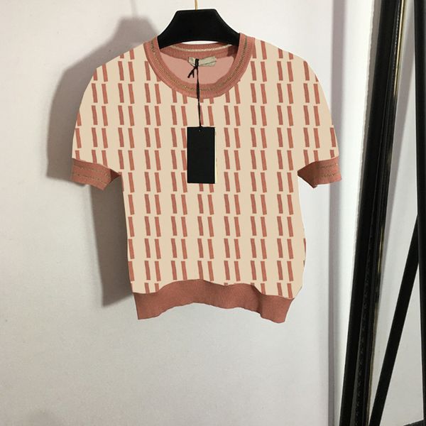 

wool knitted short sleeve knits for lady double letter summer vacation tees fashion jacquard women knits, White