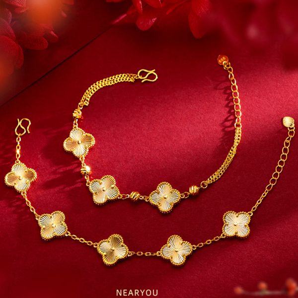 

beautiful flower bracelet wrist chain for women girls 18k solid yellow gold filled pretty jewelry gift accessories, Black