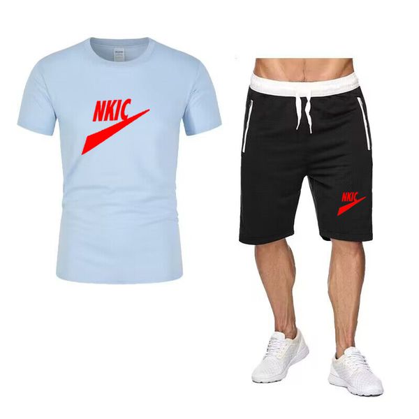 

men's summer bodybuilding fashion tracksuits short sleeve shorts 2pcs sports kit streetwear brand logo print t-shirt sets, Gray