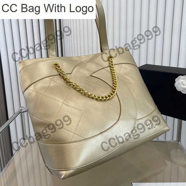 

cc handbags vintage maxi metallic totes bag for ladies embroidery letter embossing designer handbags lager capacity gold metal hardware wall, Black