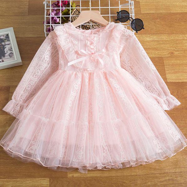 

girl's dresses 3-8t elegant girls flower princess dresses for weddings new year lace petal long sleeve clothes cute kids birthday tulle, Red;yellow