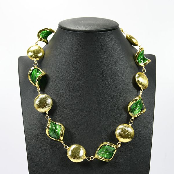

green murano glass necklace gold plated brushed beads chokers chain necklace women collar choker necklaces jewelry, Silver