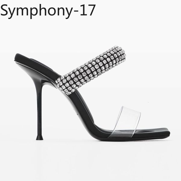 

dress shoes symphony aw summer square head buckle transparent sandal glass drill women s brand heeled sandals 230307, Black
