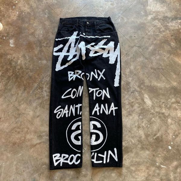 

men's jeans high street harajuku punk baggy wide leg pants men's jeans y2k high waist hip hop fashion straight leg pants women&#03, Blue