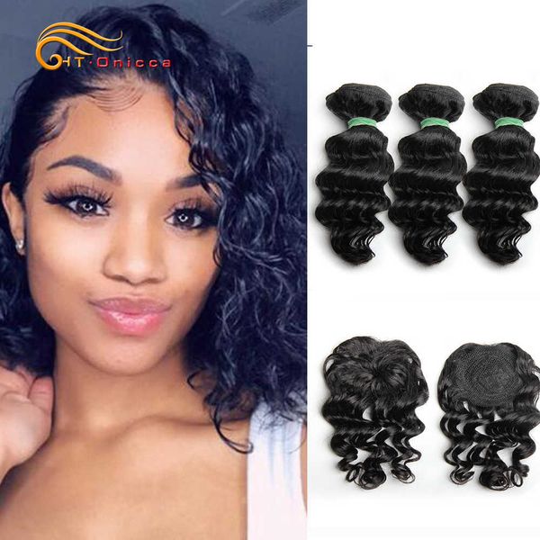 

wig caps deep wave bundles short natural human hair extension 8 10 12 inch kinky curly loose deep peruvian hair bundles and closure j230306, Black;brown