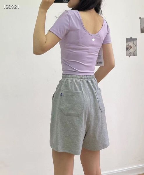 

lulus women's yoga sports short sleeve tight crop t-shirt v necks u back beauty fitness, Gray