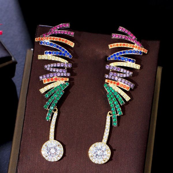 

ear cuff cwwzircons multiple colorful micro pave cubic zirconia stones geometric luxury long dangle engagement earrings for women cz466 2303, Silver