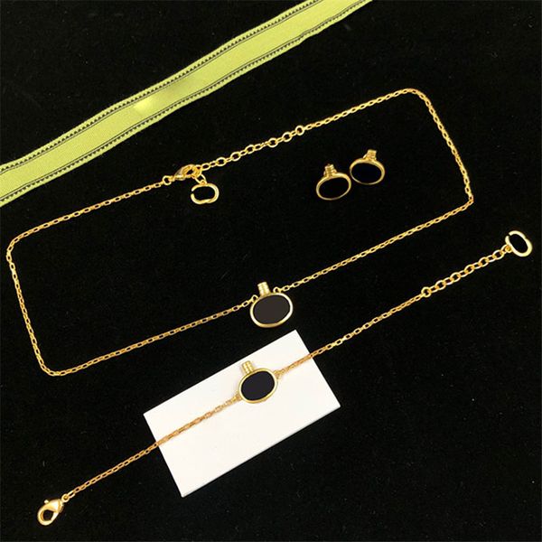 

street fashion women charm black kettle pendant necklaces tail hollow ring geometry bracelets lady party birthday temperament jewelry, Golden