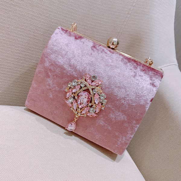 

evening bags luxury design boxed evening bag velvet retro square handbag female diamond clutch bag gold wedding party purse drop 230307