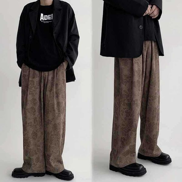 

men's pants vintage khaki men straight pants fashion floral baggy trousers summer casual sweatpants bottoms harajuku streetwear y2k clo, Black