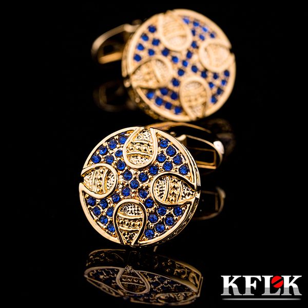 

cuff links kflk jewelry for men retro round blue crystal cufflinks shirts button brand luxury wedding guests 230307, Silver