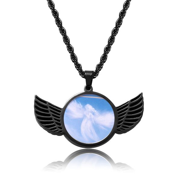 

custom wing memorial p pendant necklace stainless steel jewelry mens gifts, Silver