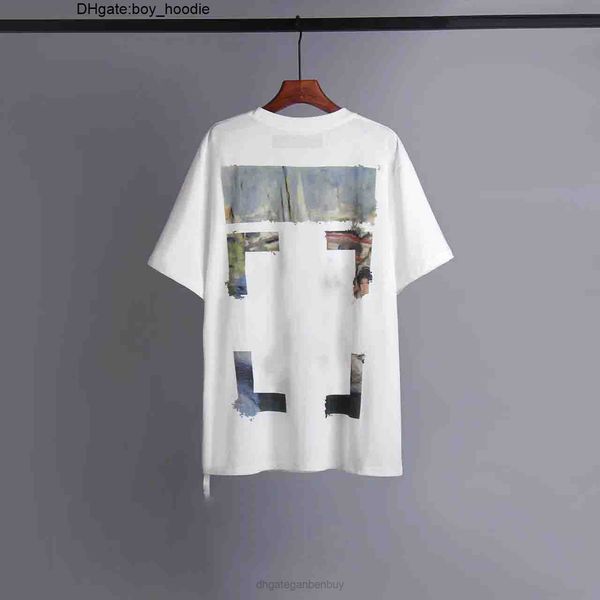 

off designer oil paintting cotton short sleeves t shirt mens t-shirt casual tee back printing of black white summer hip hop ow loose 7jjl, White;black