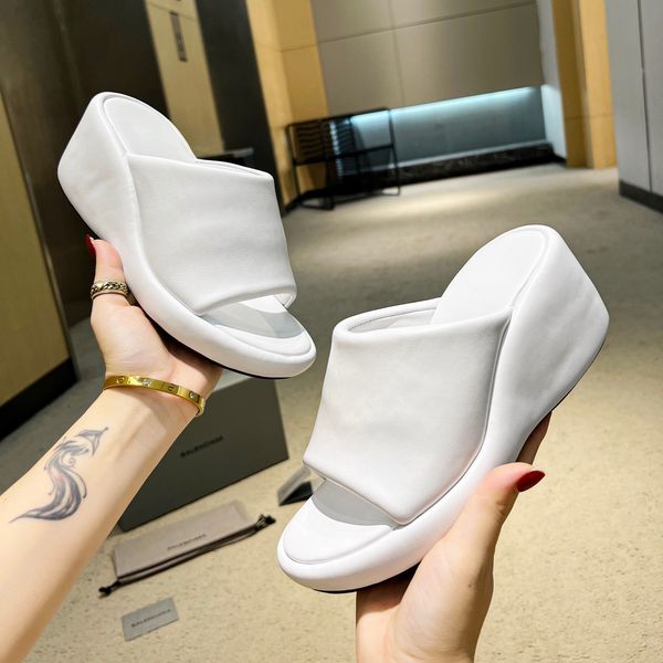 

designer slippers colorful womens platform fashion sandals mid heel high 7cm box sandals 2023, Black