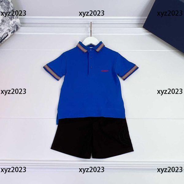 

luxury kids clothes child sets baby 2pcs tracksuit striped sleeve design polo shirt and solid color shorts size 90-150 cm, White