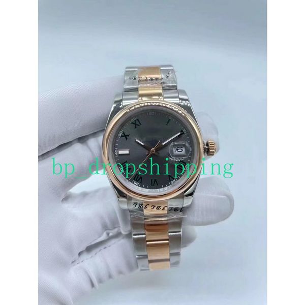 

original box mens watches mechanical automatic 36mm/41mm grey roman dial oyster movement men's stainless steel 904l simple atmosphere w, Slivery;brown