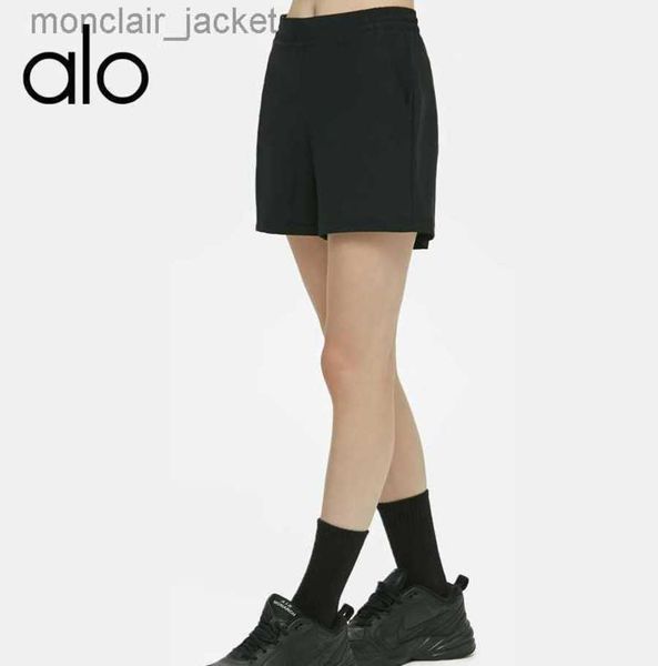 

designer alos yoga summer new yoga shorts women's pocket drawcord running pants high waist leisure fitness pants breathable thin 23gg, White;black