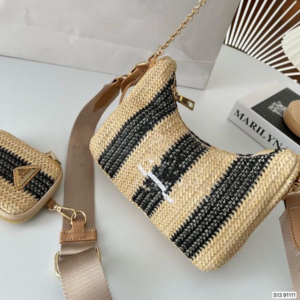 

2023ss stripe straw bags designer bag for men woman tote three-in-one luxury handbag summer shopping purse shoulder handbags