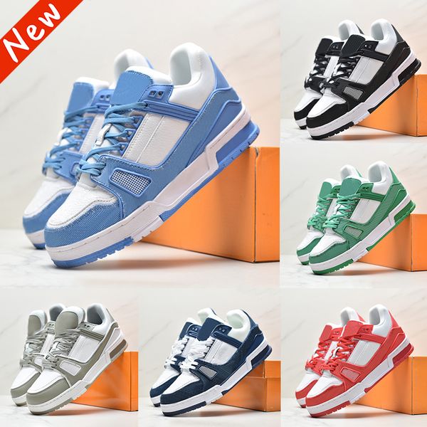 

luxurys mens casual shoes embossed trainer sneaker sky blue black denim triple white pink platform men designer sneakers low flats womens tr