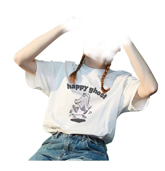 

summer new half-sleeved women's cotton short-sleeved t-shirt women's loose, White
