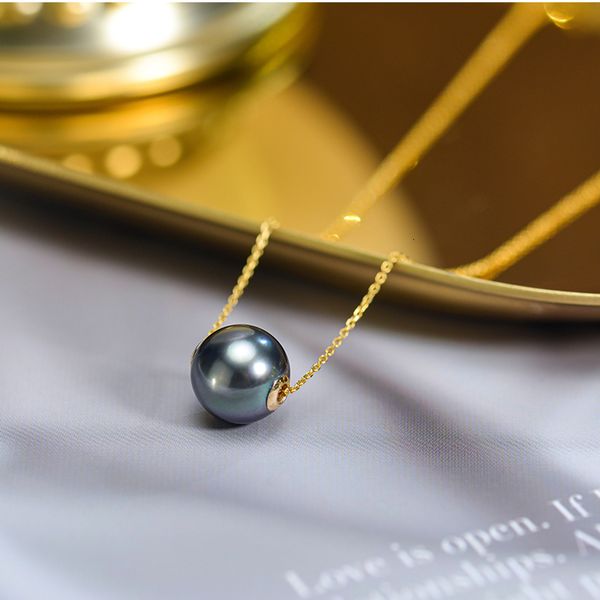 

pendant necklaces real 18k gold pearl for women tahitain black yellow chain jewelry 230307, Silver