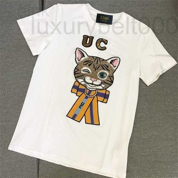 

women's t-shirt designer summer explosion trendy men clothing embroidered cat's head women t-shirt short sleeve new style y8bg, White