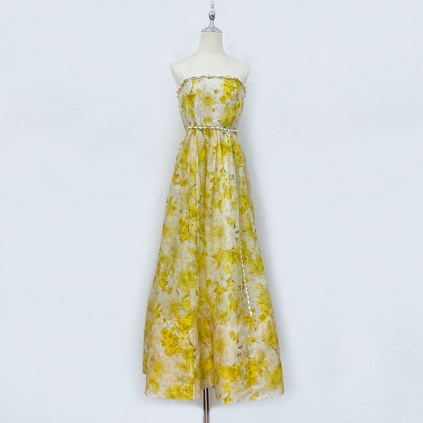 

casual dresses 2023 australian silk hemp flower shell trim strapless dress, Black;gray