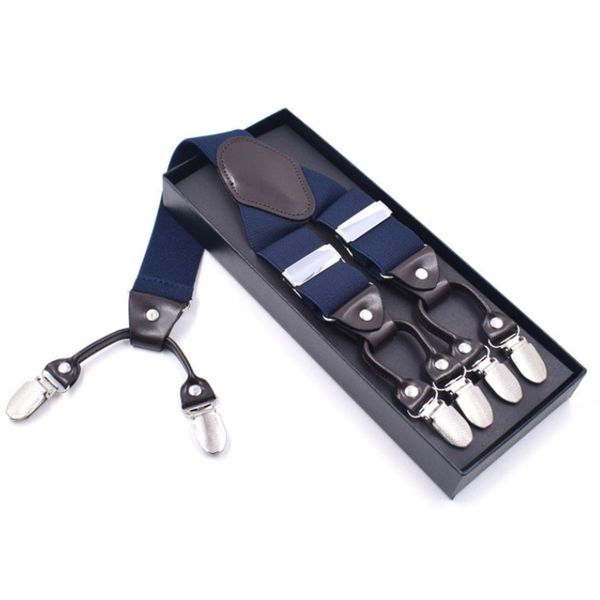 

suspenders dot man's braces 6 clips black leather suspensorio trousers strap adjustable elastic tirante pants holder 230307, Black;white