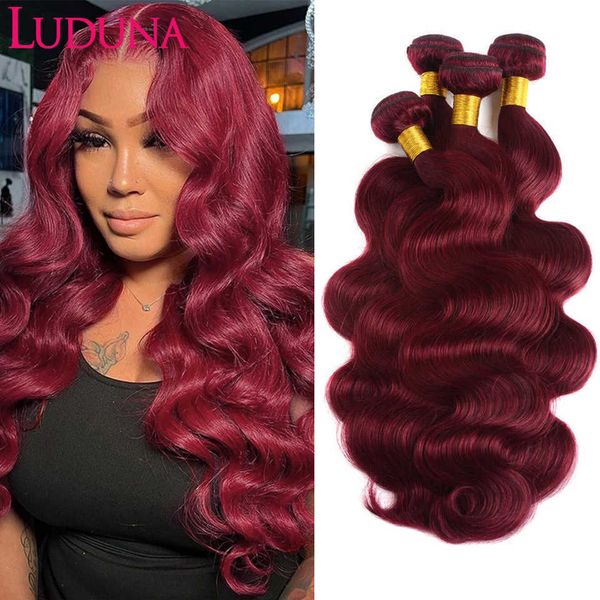 

wig caps luduna burgundy 99j body wave bundles brazilian red color human hair bundles 134 pcs bundle deals hair extensions remy weaving j230, Black;brown