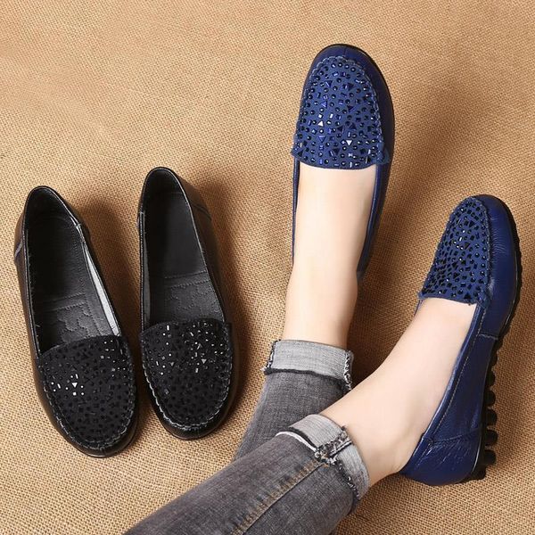 

dress shoes genuine leather office shoe's studded moccasins driving loafers flat boat ladies flats lug sole shockproof 230307, Black